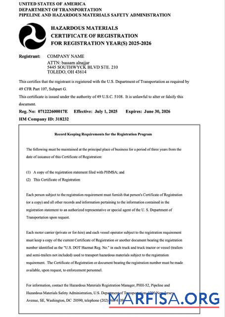 Downloadable USA certificate of registration Word and PDF template, version 3